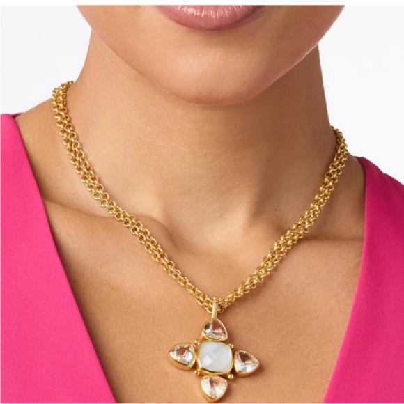 JULIE VOS Aquitaine Cross Pendant Necklace Iridescent Peony Pink & Peach Ice - Picture 7 of 16